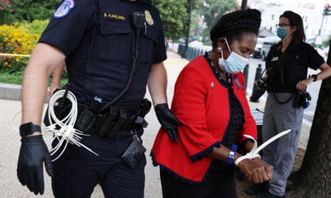 Sheila Jackson Lee, a Democratic representative of Texas, is arrested as she participates in a voting rights demonstration in Washington DC.