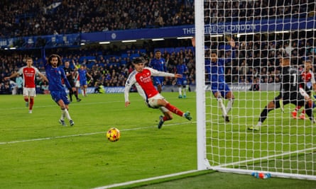 Kai Havertz watches the ball that has just eluded him in the final minute