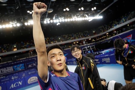 Temuulen Myandal of Mongolia celebrates towards a small group of Mongolian supporters after his victory against Madagascar.