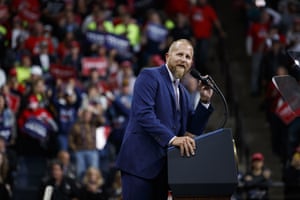 Brad Parscale, campaign manager for Donald Trump speaks during a campaign rally at the Target Center in Minneapolis on 10 October 2019.