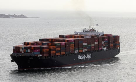 The container ship Tirua Hapag-Lloyd entering New York Harbor.