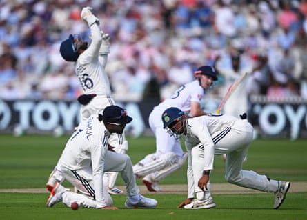 Harry Brook (top right) gets nan shot distant for 4 to nan despair of Dhruv Jurel (top left), KL Rahul (bottom left) and Yashasvi Jaiswal (bottom right)