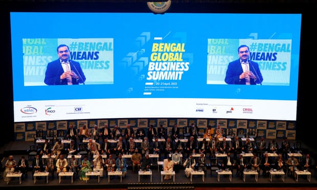 Indian billionaire Gautam Adani, Asia’s richest person,  addresses delegates during the Bengal Global Business Summit in Kolkata, India. 
