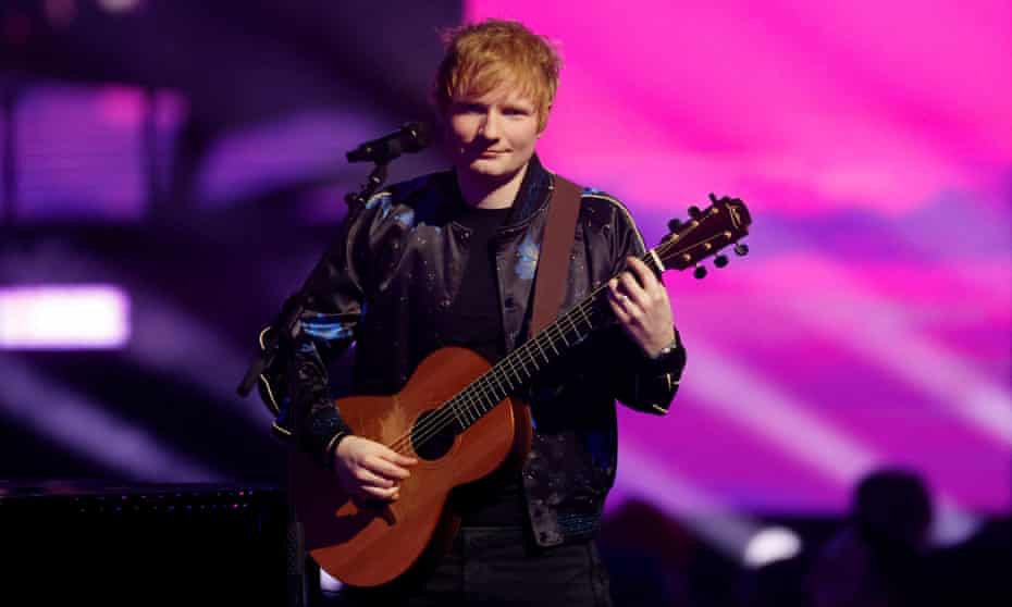 Ed Sheeran performs at the 2022 Brit Awards at the O2 Arena in London.