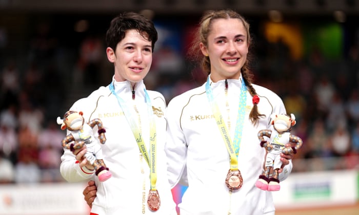 England’s Sophie Unwin (right) and pilot Georgia Holt pose with bronze medals believed to have been borrowed.