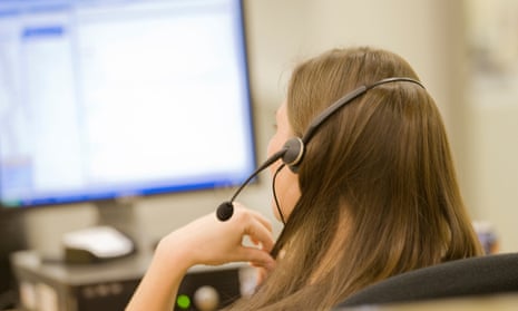 Woman in call center on phone