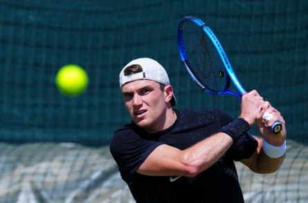 Jack Draper practises at Wimbledon