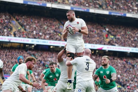George Martin wins a lineout in the victory against Ireland