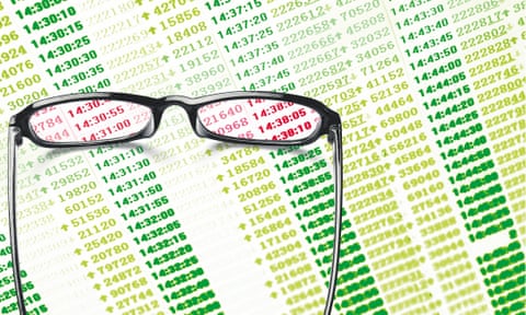 illustration: glasses revealing red number on financial reports