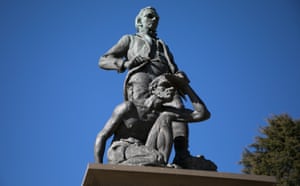 A statue in Bathurst depicting an Aboriginal man kneeling at the foot of the colonial explorer and surveyor George William Evans