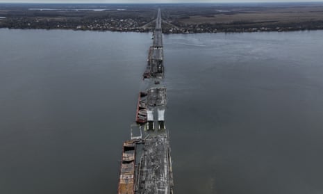 The damaged Antonivsky Bridge in Kherson, Ukraine.