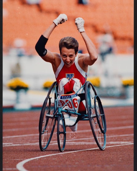 A wheelchair racer at the Paralympics Games in Seoul in 1988.