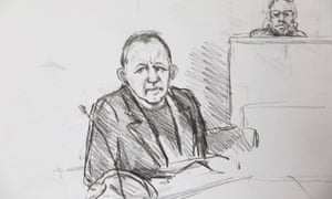 A courtroom sketch of Peter Madsen during the trial.