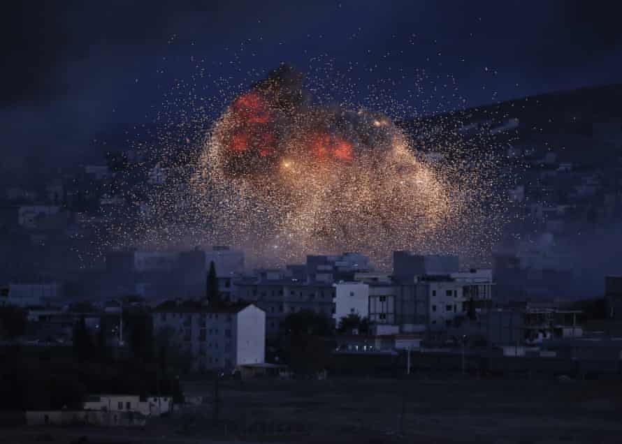An airstrike in Kobani, Syria.