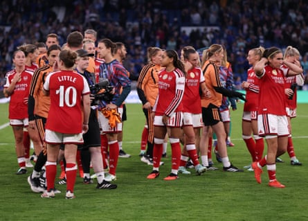 Arsenal players look disappointed after the Women's Super League match between Chelsea and Arsenal.