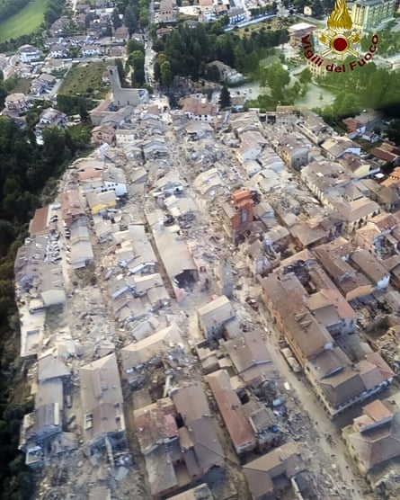 An aerial view shows the damage in Amatrice.