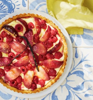 Thomasina Miers’ nectarine and raspberry goats’ curd tart.