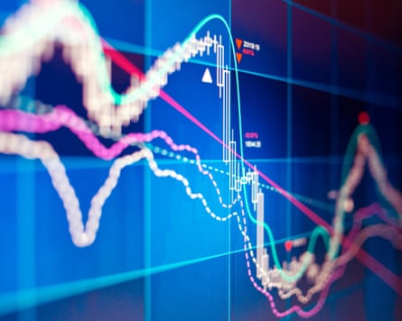 A technical stocks and shares graph on a computer screen