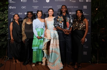 Models wear pieces from the winners of the National Indigenous fashion awards in Darwin.