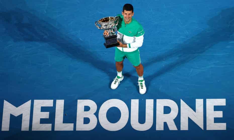 Novak Djokovic after winning the 2021 Australian Open