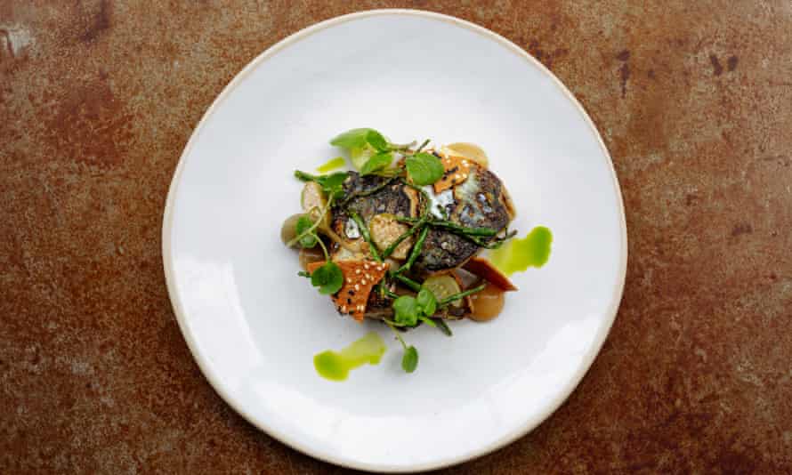 Mackerel, gooseberry, samphire and maple tuille at The Beaumont, Hexham.