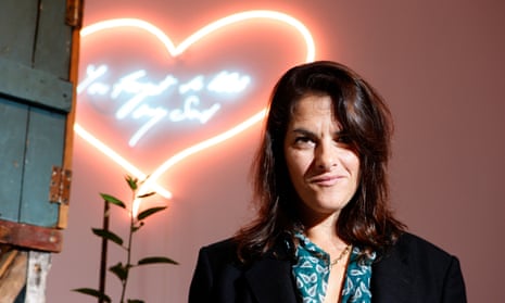 Tracey Emin with her work You forgot to kiss my soul, in 2001.