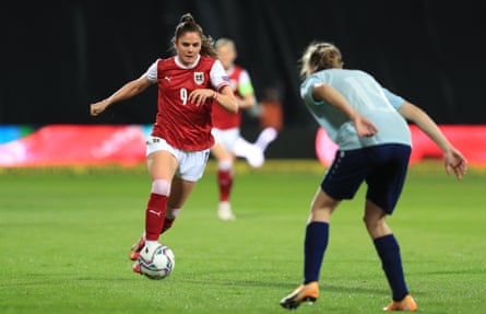 Sarah Zadrazil surges forward during the FIFA Women’s World Cup 2023 qualifying game against Luxembourg.