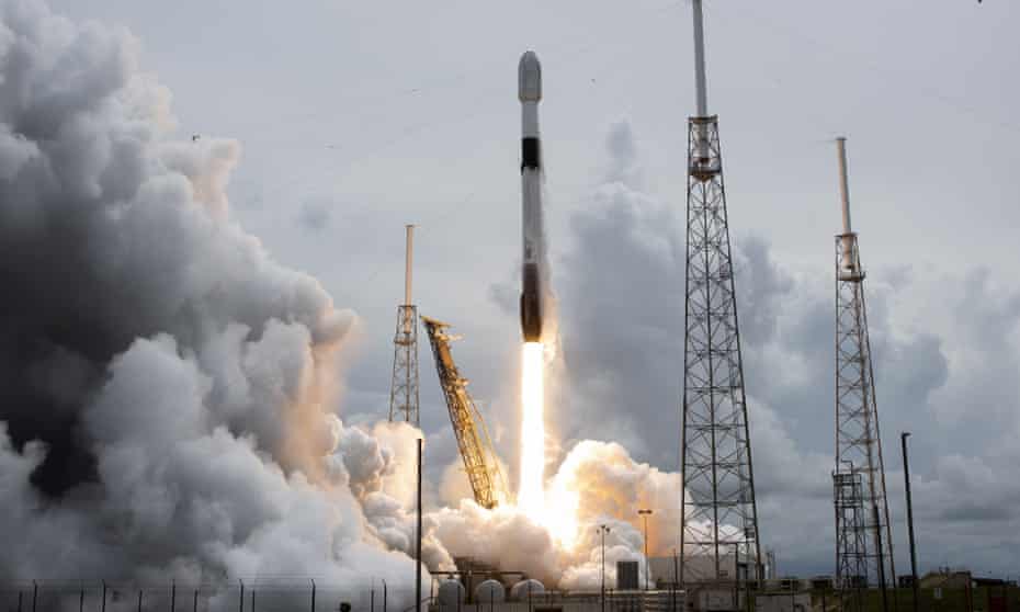 A SpaceX Falcon 9 rocket launches at Cape Canaveral in Florida. 