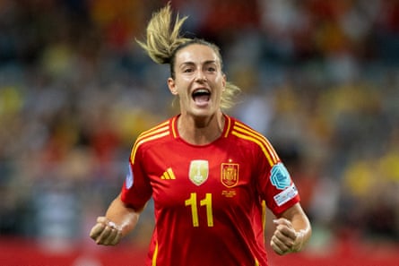 Spain’s midfielder Alexia Putellas celebrates scoring the opening goal against Sweden in their Nations League semi-final
