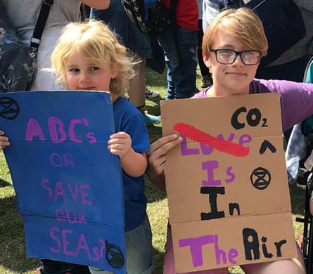 Arthur Castel-O’Leary, 5, and his mother Noleen O’Leary at an Extinction Rebellion protest
