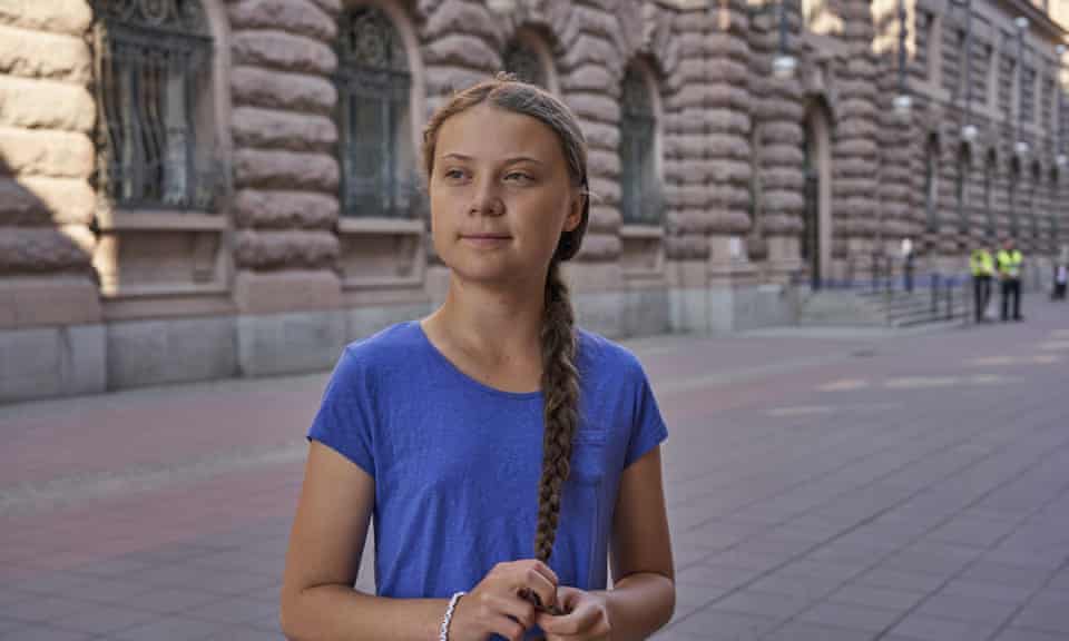 Greta Thunberg outside the Swedish parliament