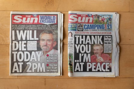 The Sun’s coverage of Cole’s death at Dignitas in 2015. He had invited the newspaper to report on his death