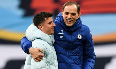 Mason Mount with Thomas Tuchel after the 2021 FA Cup semi-final.