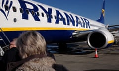 People boarding a Ryanair plane