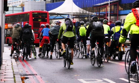 London cyclists in morning rush-hour