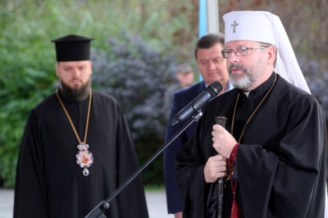 This file photo shows head of the Ukrainian Greek Catholic Church (UGCC) Sviatoslav Shevchuk delivering a speech in Kyiv in September.