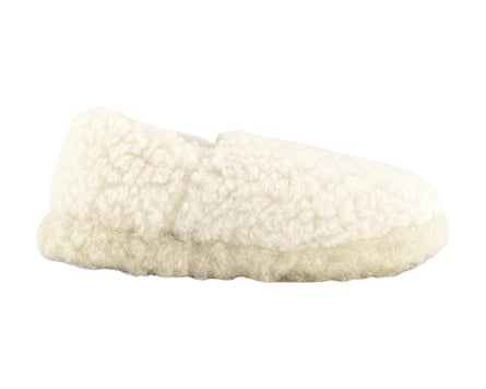 A Yoko Wool Slipper facing to the right of the image. The wool is all fluffy.