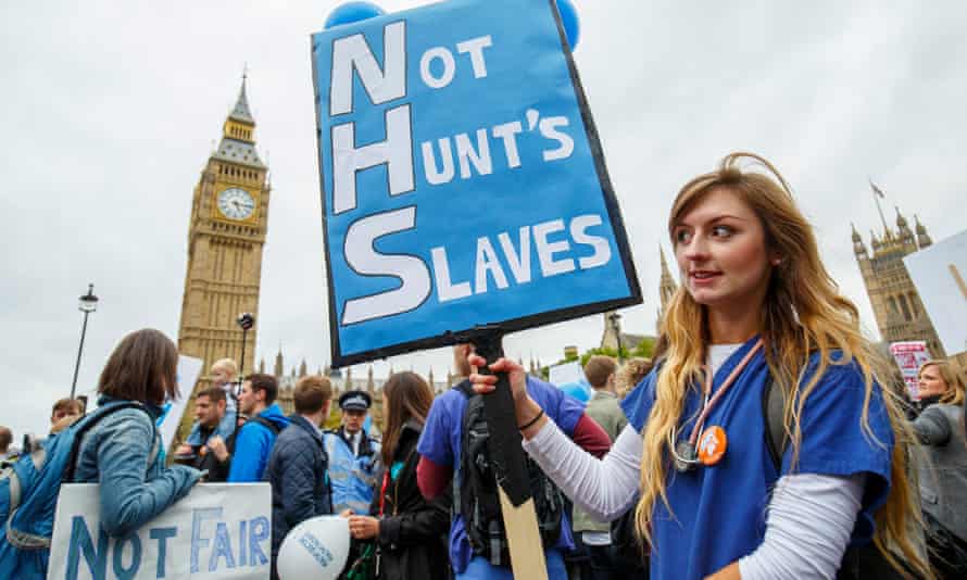 A junior doctors’ protest against health service cuts and contract changes in October.