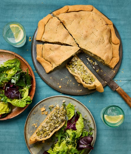 Ravinder Bhogal’s purple sprouting broccoli ricotta and preserved lemon pie