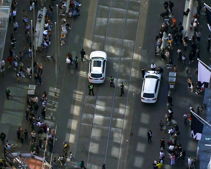 Four teens arrested after car chase ends at Bourke Street mall in Melbourne CBD