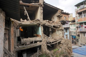 A damaged building stands untouched since the earthquake in Nepal