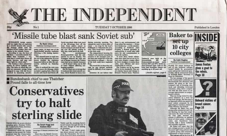 The front cover of the first issue of the Independent newspaper in 1986.