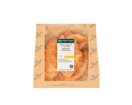 Morrisons market street croissants in a brown paper bag with a clear plastic window showing the pastries