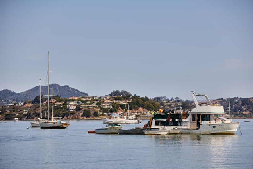 Anchor-out boats sit in Richardson Bay.