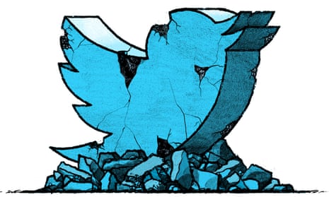 Illustration of a crumbling Twitter bird logo