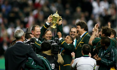 Getting his hands on the Webb Ellis Cup with the Springboks in 2007 after being hired as a consultant.