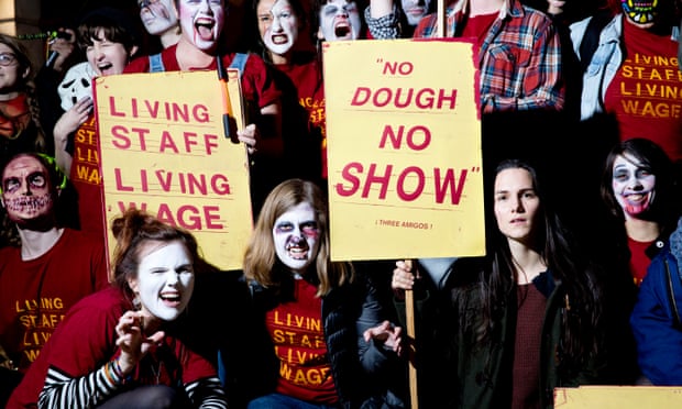 Bectu members at the Ritzy cinema in Brixton stage a Halloween-themed protest during Living Wage Week, 2016.