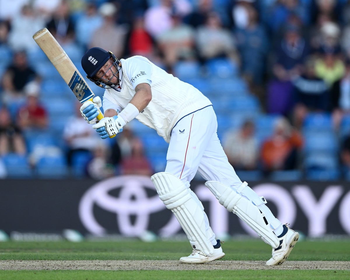 The England men's Test captain Joe Root clips a boundary through the leg-side on day one of the first Test against Pakistan at Headingley.