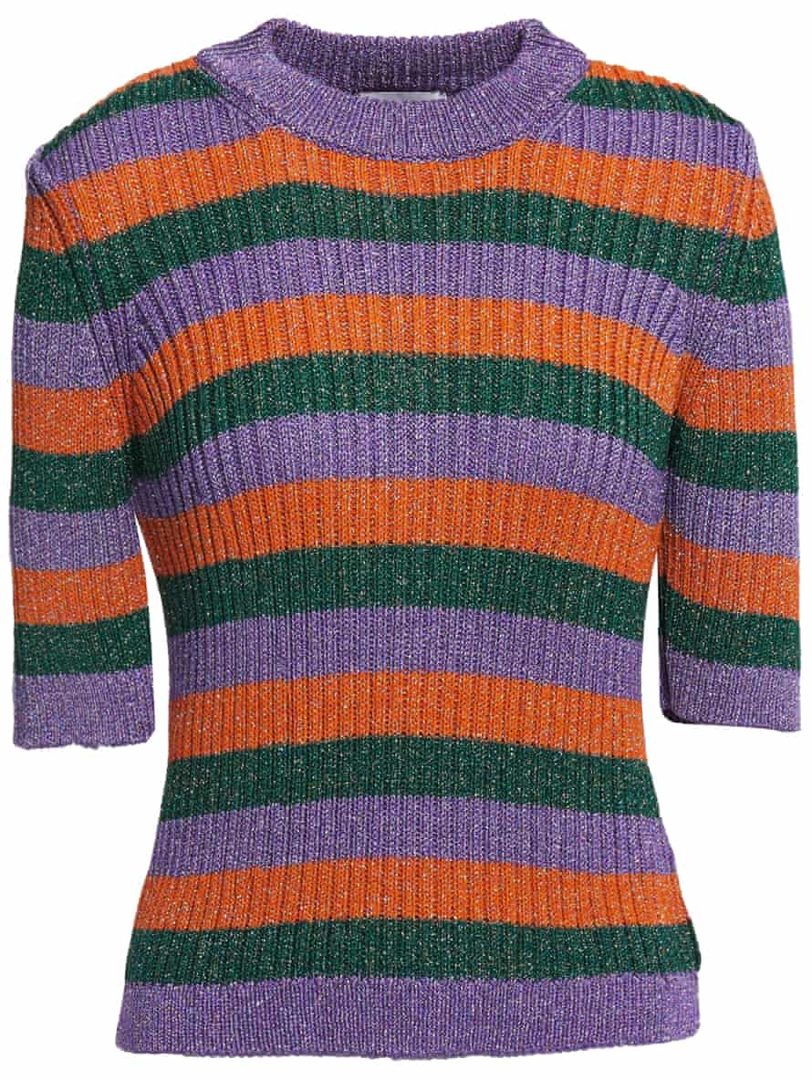 Ganni green purple orange striped knitted T-shirt spring summer 2022 fashion trend