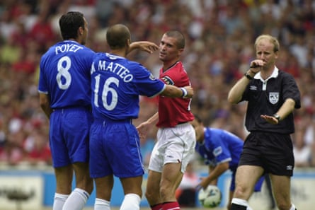 Roy Keane gets himself in a spot of bother during the 2000 Charity Shield